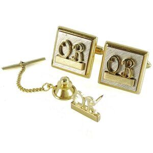 Swank Cufflinks Set Vintage Letters OR Initials Monogram w Tie Tack Pin TwoTone